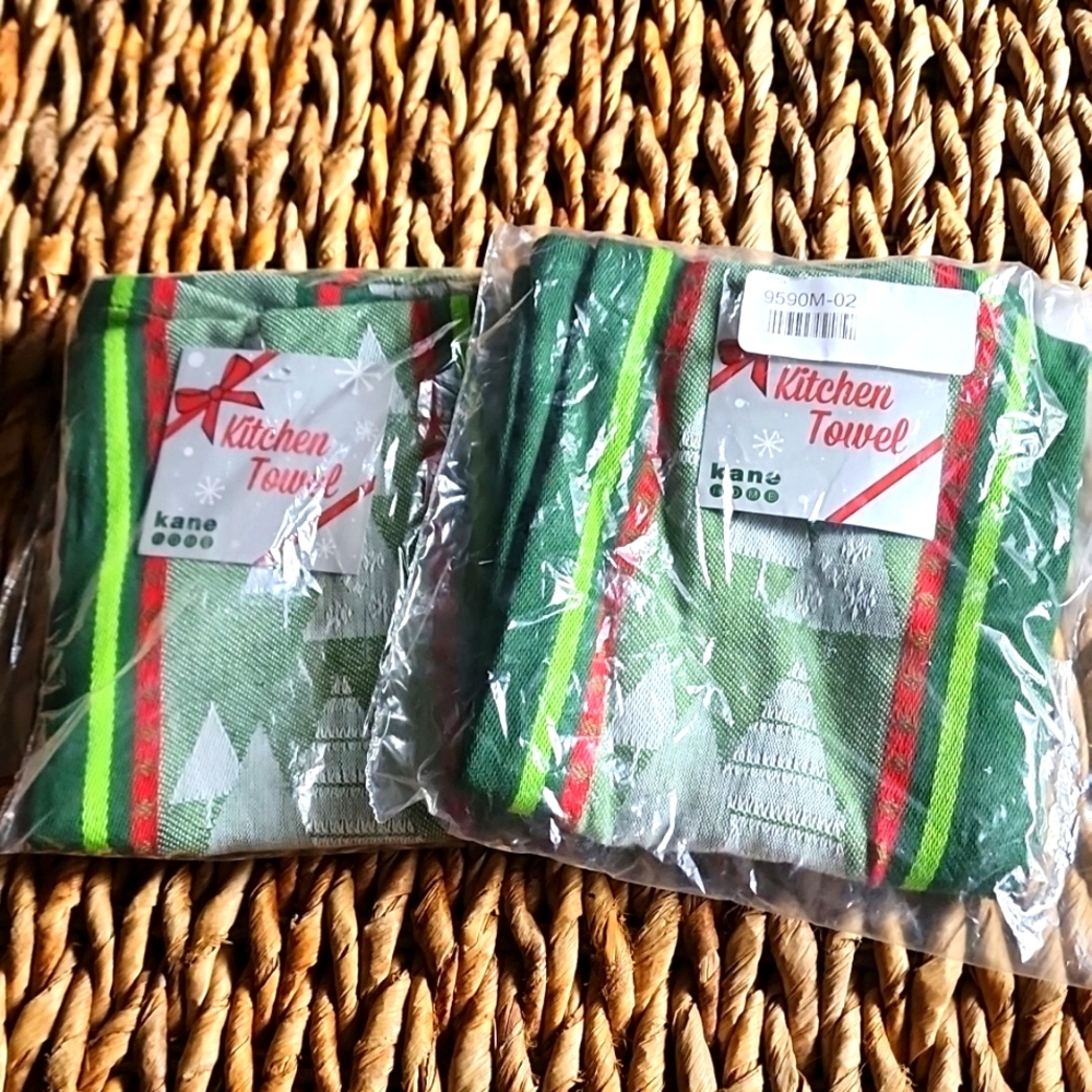 TWO Christmas kitchen towels